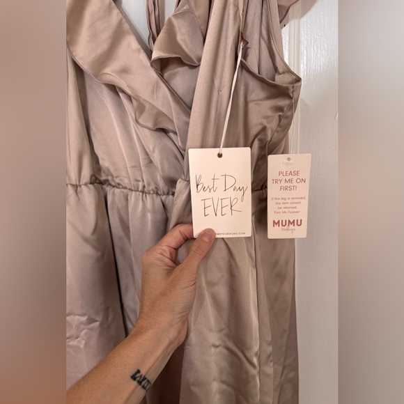 Show Me Your Mumu Samantha Ruffle Wrap Dress in a soft beige - Picture 6 of 9